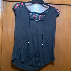 Maurices Womens Shirt‎ Blouse Black S Aztec Embroidered Boho